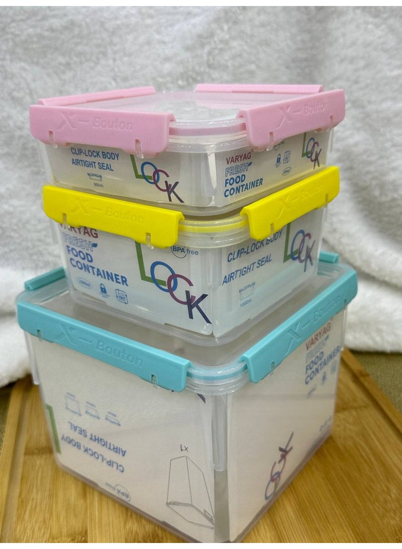 لوك طقم علب تلاجه بلاستيك 3 قطع 3000 ملي 1000ملي 580ملي الطقم بيدخل تلاجه وميكرويف وغساله اطباق - Image 2