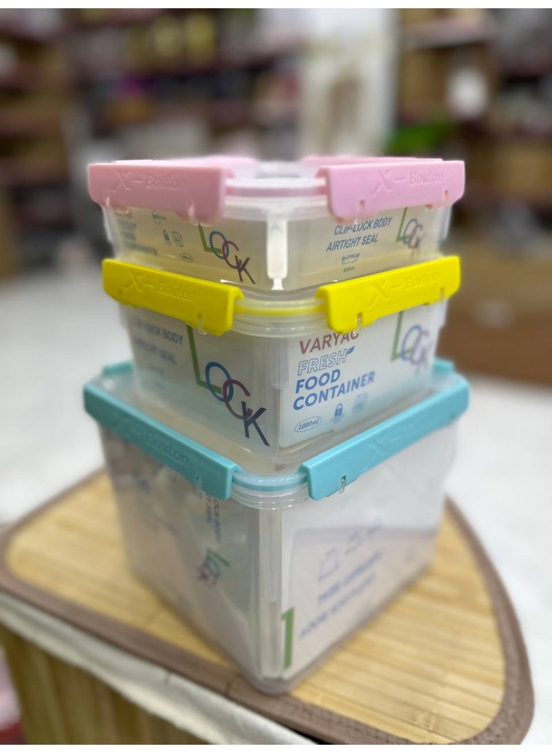 لوك طقم علب تلاجه بلاستيك 3 قطع 3000 ملي 1000ملي 580ملي الطقم بيدخل تلاجه وميكرويف وغساله اطباق - Image 1