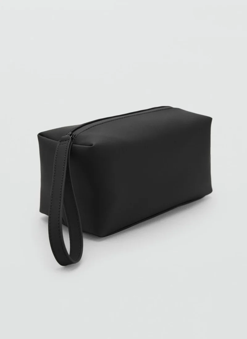 MANGO Contrast-Strap Pebbled Cosmetic Bag