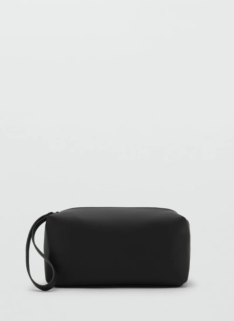 MANGO Contrast-Strap Pebbled Cosmetic Bag