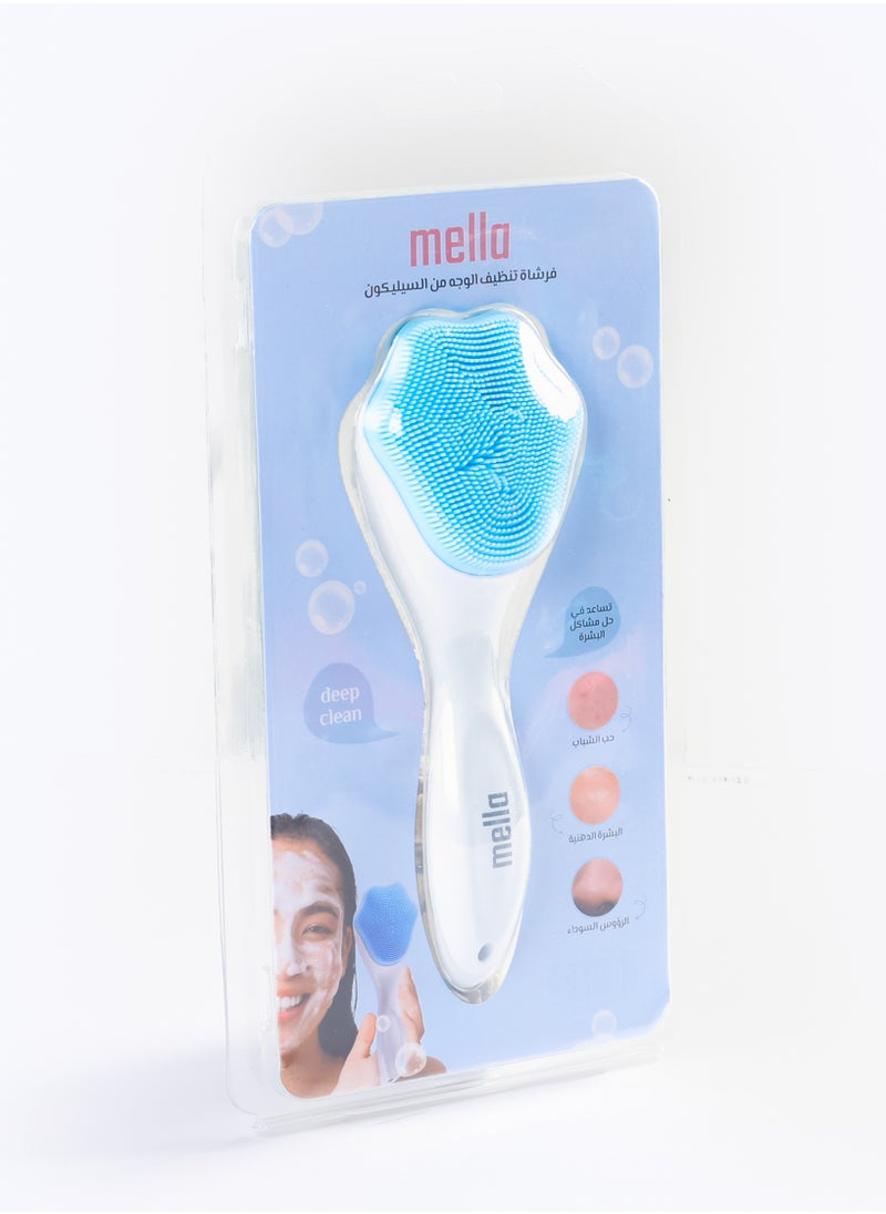 mella - Silicone Facial Scrub Brush with Handle  - Blue - Image 1
