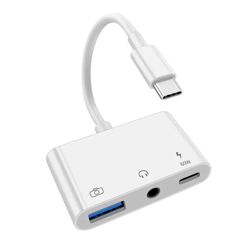 Multi-Function USB Expansion Type-C Dock External 3.0 USB-C Flash Drive Digital Headphone 3.5mm Jack Metal Shell Adapter Type-C interface [read USB 3.5mm 60W charging] boxed 