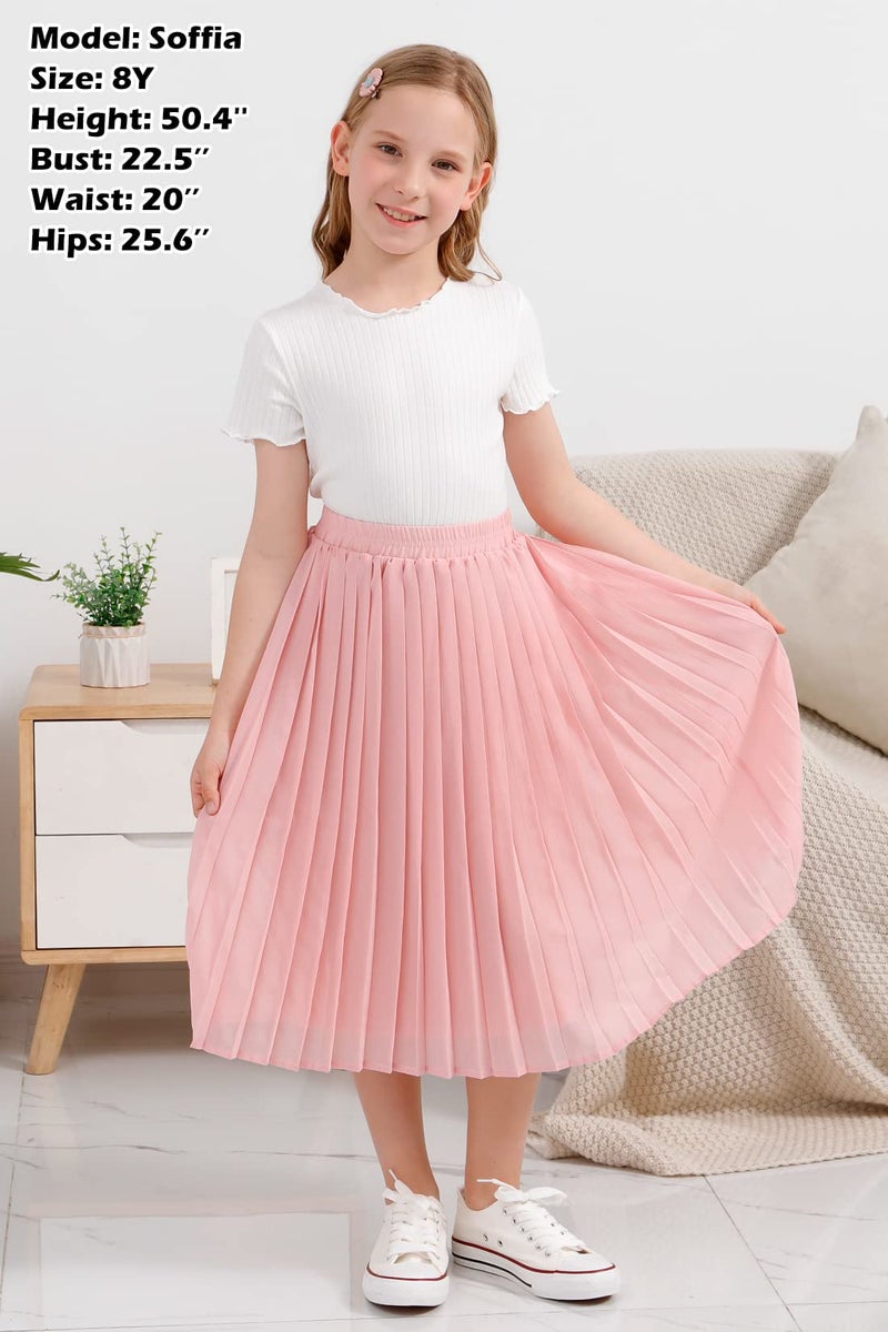 GORLYA Girls Chiffon Pleated Elastic High Waist A-Line Boho Swing Maxi Long Skirt 4-14T (GOR1115, 12Y, Pink) - Image 4