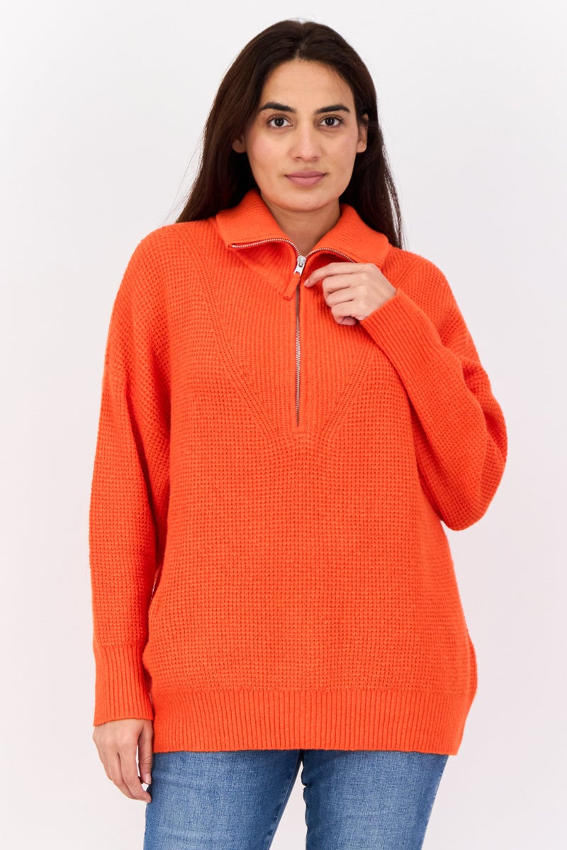 Aerie Women Turtle Neck Knitted Sweater , Orange - Image 1