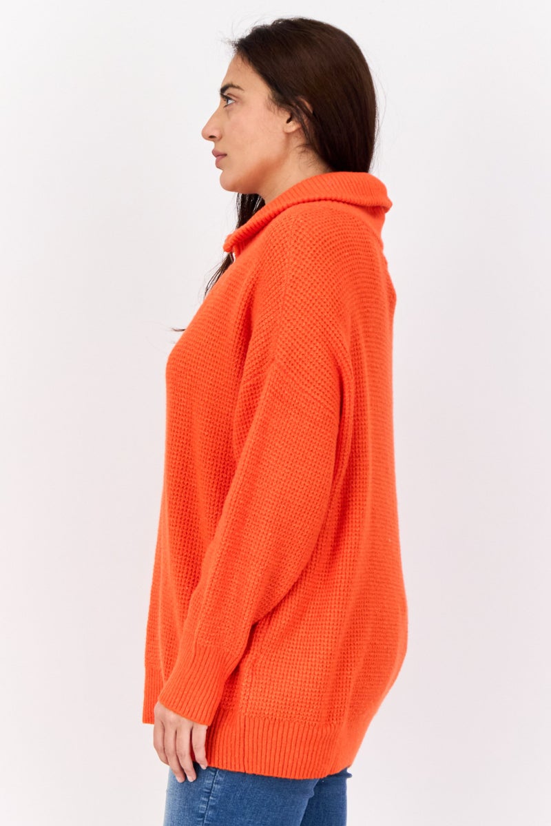 Aerie Women Turtle Neck Knitted Sweater , Orange - Image 2