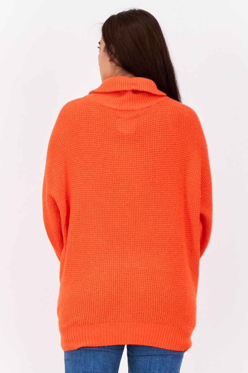 Aerie Women Turtle Neck Knitted Sweater , Orange - Image 3