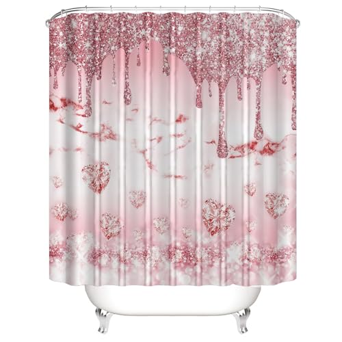 AZHM 4 Pcs Glitter Diamond Shower Curtain Sets Rose Gold Bathroom Decor Set with Shower Curtain and Rugs and Accessories Bling Modern Fashion Bathroom Curtain with 12 Hooks - Image 4