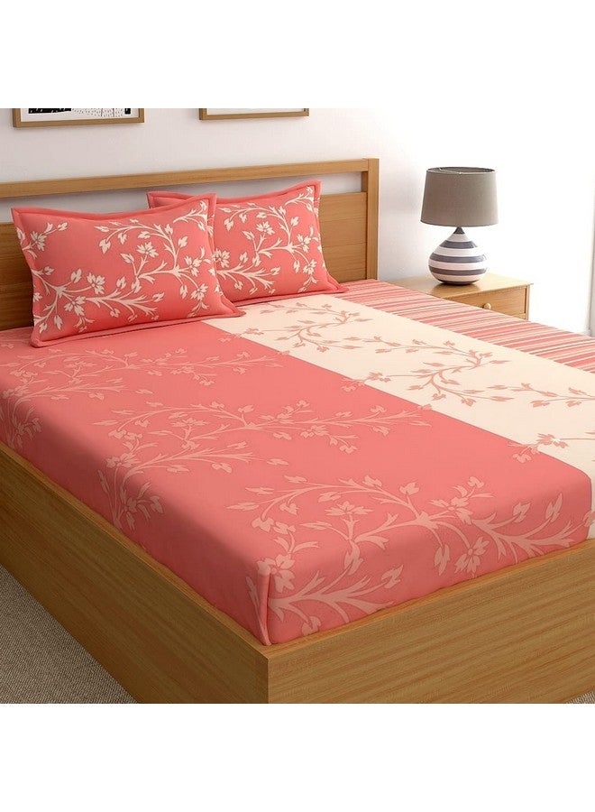 Dreamscape 100% Cotton King Bedsheet with 2 Pillow Covers - (Size 88 x 108 inches, 140 TC, Colour - Peach: Peach Bougainvillea) - Image 1