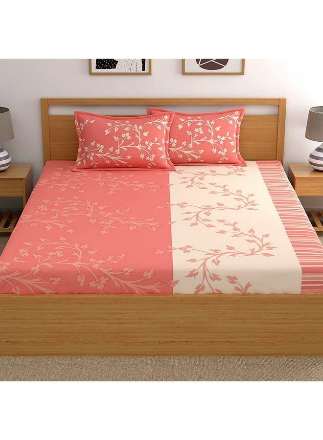 Dreamscape 100% Cotton King Bedsheet with 2 Pillow Covers - (Size 88 x 108 inches, 140 TC, Colour - Peach: Peach Bougainvillea) - Image 2