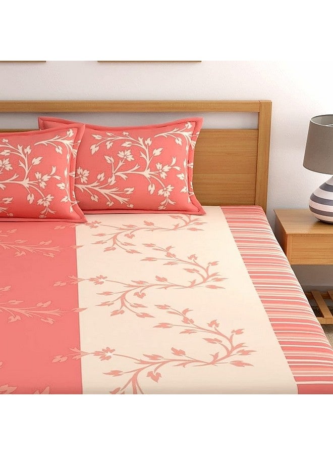 Dreamscape 100% Cotton King Bedsheet with 2 Pillow Covers - (Size 88 x 108 inches, 140 TC, Colour - Peach: Peach Bougainvillea) - Image 3
