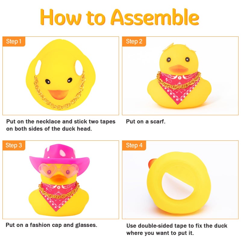 wonuu Car Rubber Cowboy Duck, Yellow Ducks Decoration Dashboard with Cowboy Hat Necklace Sunglasses, Pink - Image 5