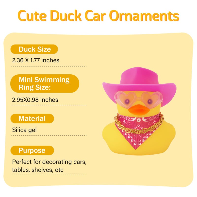 wonuu Car Rubber Cowboy Duck, Yellow Ducks Decoration Dashboard with Cowboy Hat Necklace Sunglasses, Pink - Image 3
