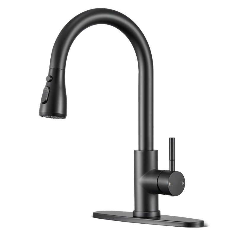SOEBIZ Matte Black Kitchen Faucets with Pull Down Sprayer High Arc Single Handle Stainless Steel Kitchen Sink Faucet for 1 or 3 Hole Ideal for Farmhouse RV Laundry Bar Camper Commercial - Image 2