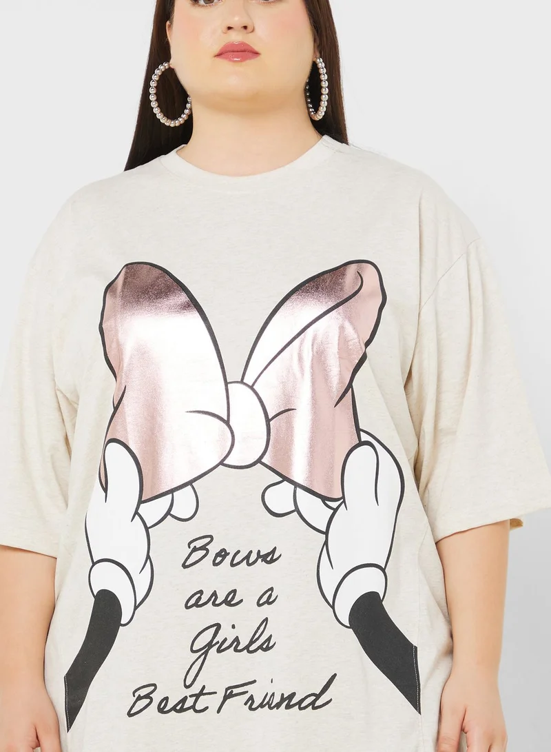 ديزني Minnie Plus Size Oversize Glitter Print T-Shirt