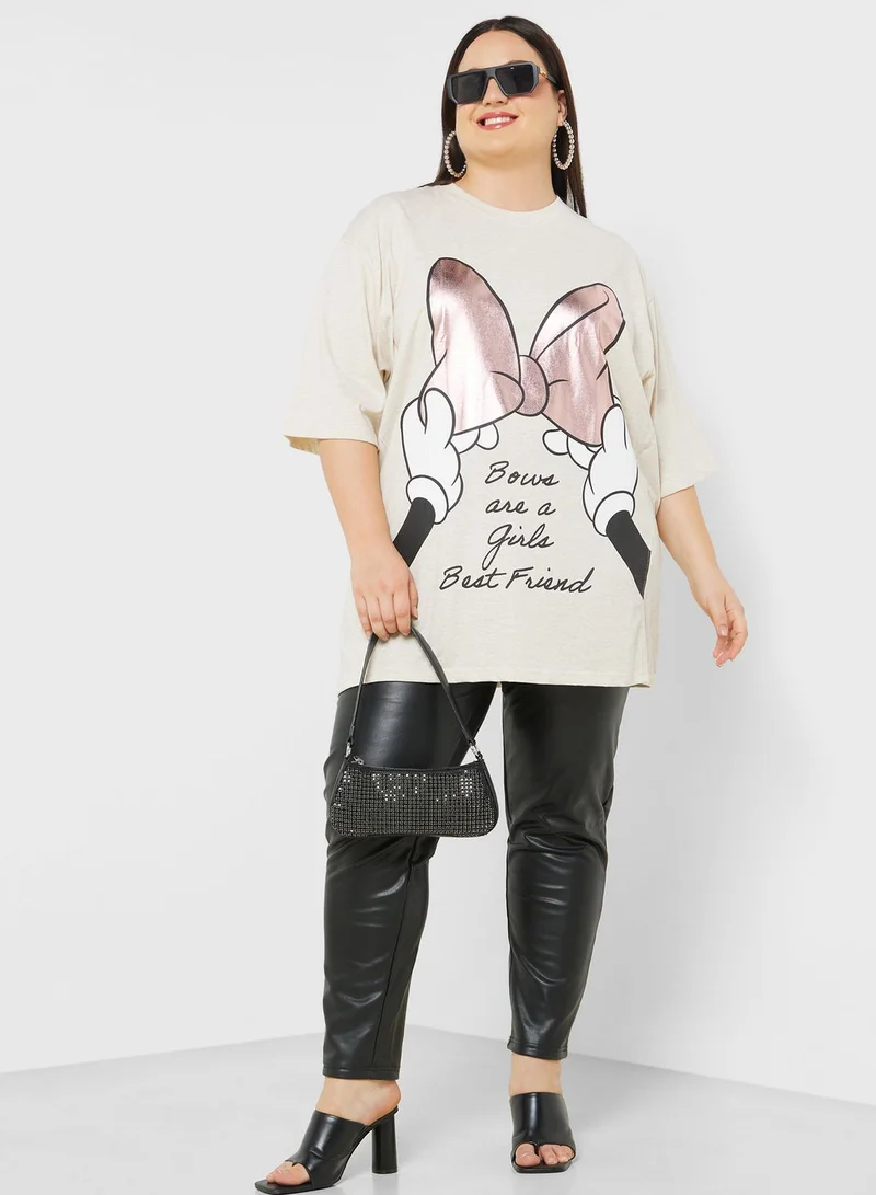 ديزني Minnie Plus Size Oversize Glitter Print T-Shirt