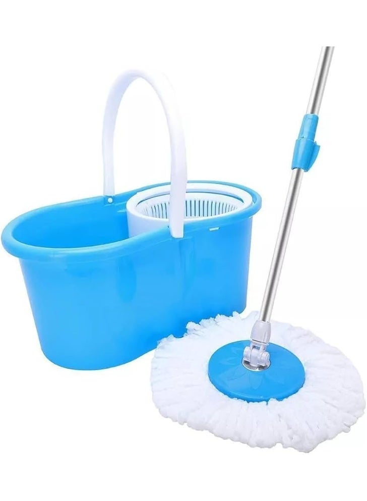 360° Spin Round Mop with Bucket – Easy Wringer Floor Cleaning System with Microfiber Mop Head, Household Cleaning Set, Blue & White - Image 1