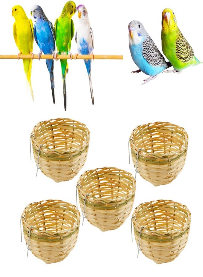 VTurboWay 5 Pack Bird Bamboo Nest, Handwoven Natural Bird Cage House Hatching Breeding Cave with Hook, Country-Style for Small Bird Parrot Canary Swallow Finch - Image 1