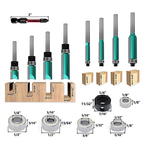 CSOOM 8PCS Router Bits , 4 Flush Trim Router Bits , 4 Pattern Flush Trim Router Bits , with 2 Impact Magnetic Bits , 6 Bearings , 2 Wrenches, Ideal for Cutting on Wooden Materials - Image 2