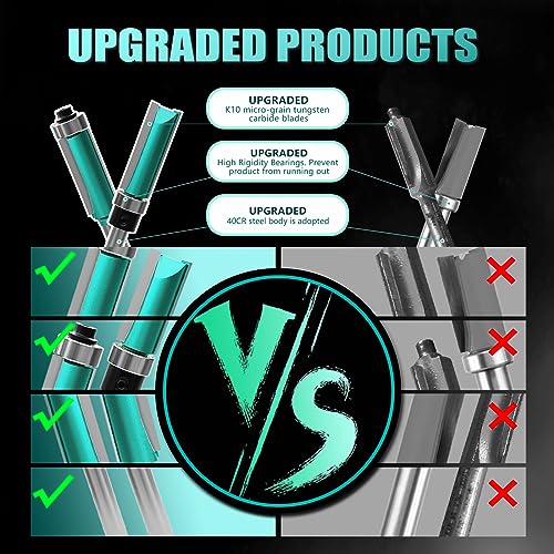 CSOOM 8PCS Router Bits , 4 Flush Trim Router Bits , 4 Pattern Flush Trim Router Bits , with 2 Impact Magnetic Bits , 6 Bearings , 2 Wrenches, Ideal for Cutting on Wooden Materials - Image 5