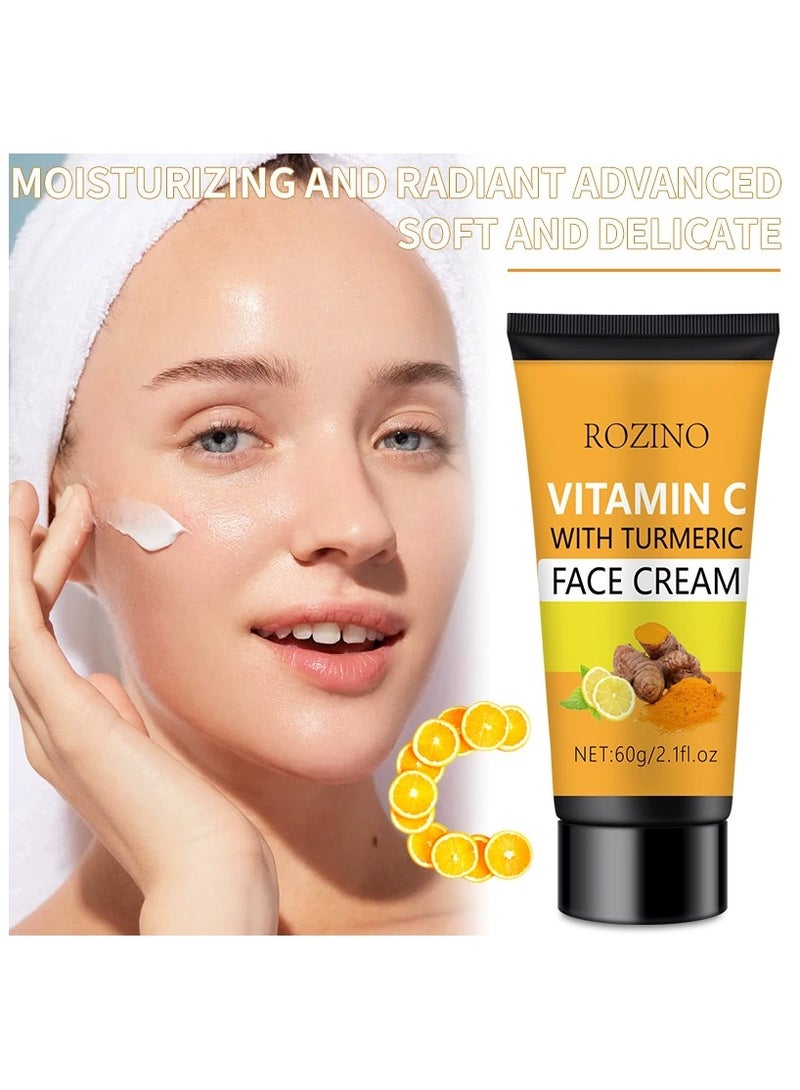 Rozino Turmeric & Vitamin C Face Cream - 150ml Unisex Moisturizing Lotion for All Types, Hypoallergenic Formula with Glycerin, Even Tone Treatment, Soothing and Care - Image 1
