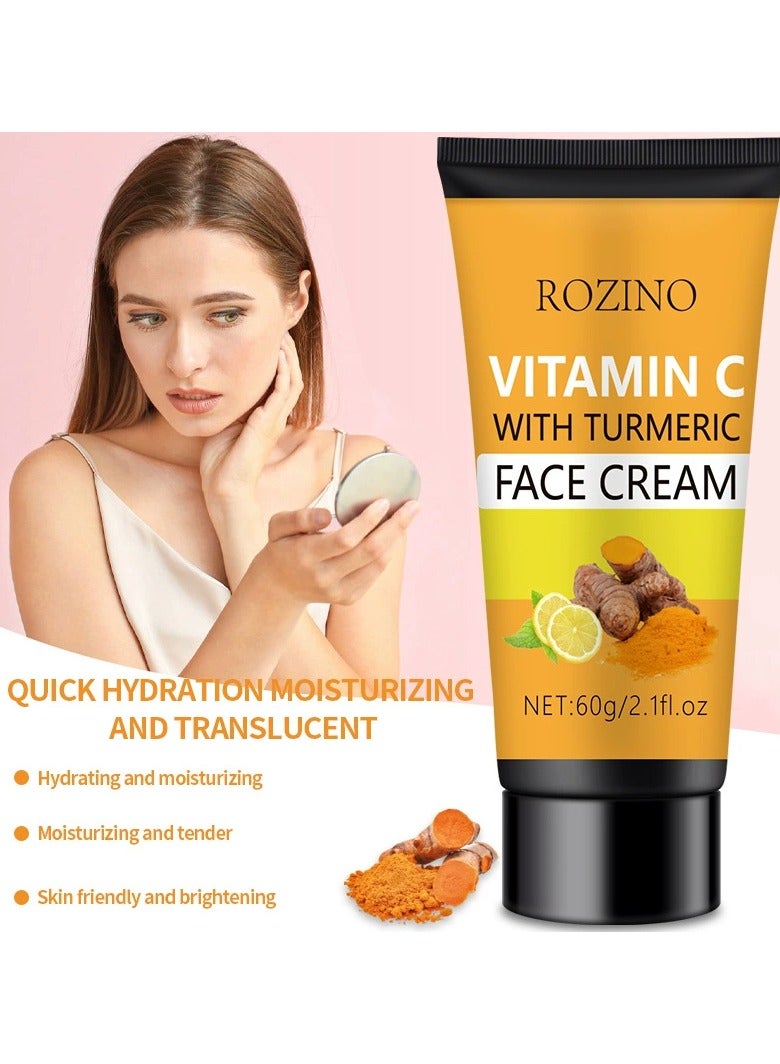 Rozino Turmeric & Vitamin C Face Cream - 150ml Unisex Moisturizing Lotion for All Types, Hypoallergenic Formula with Glycerin, Even Tone Treatment, Soothing and Care - Image 2