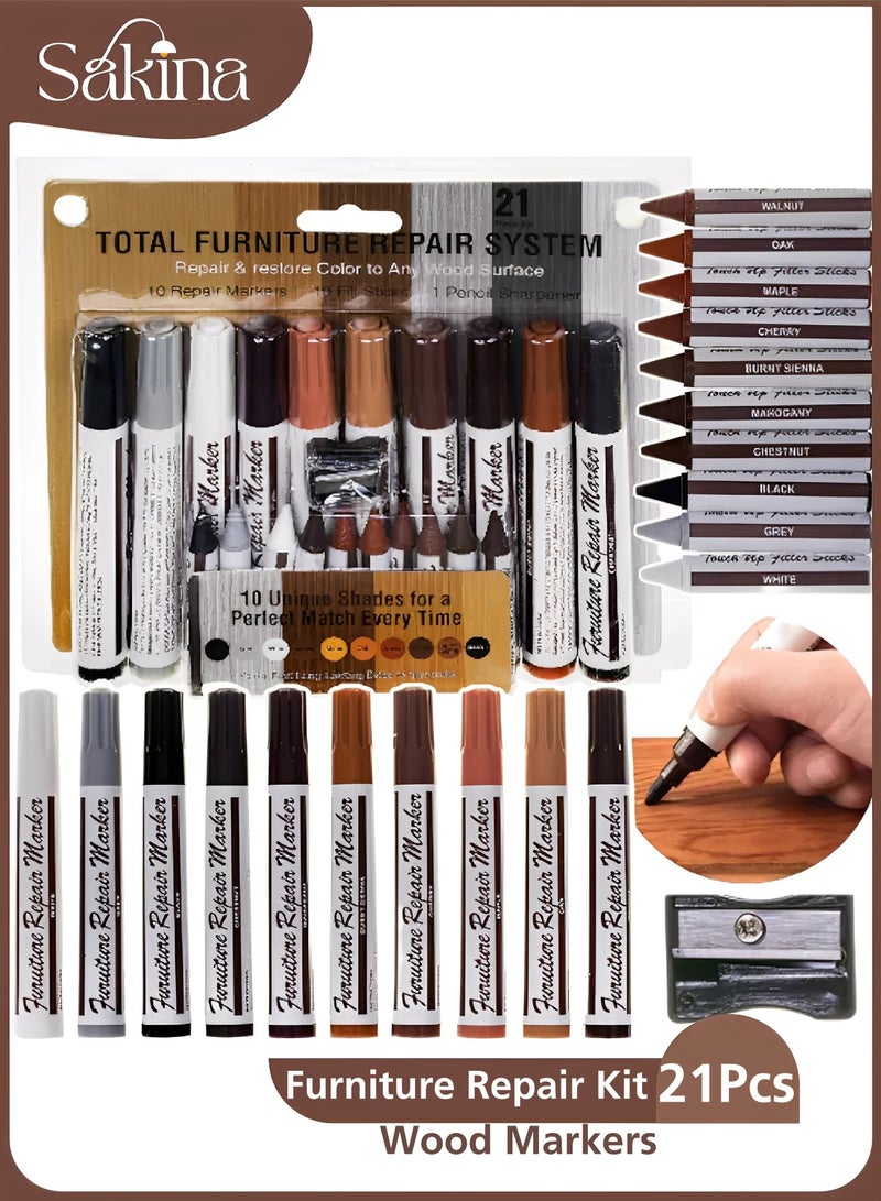 Sakina Wood Furniture Repair Kit, Wood Markers and Wax Sticks with Sharpener, Multi-Color Touch Up for Tables, Floors, Cabinets, Doors, Beds and Shelves - Image 1