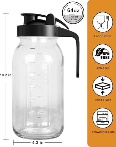 VA1KENE Mason Jar Pitcher Set of 264oz 2 Quart Airtight Leakproof Glass Pitcher with Lid Perfect for Storing Breastmilk Cold Brew Sun Tea with EasyPour Spout Lid - Image 3