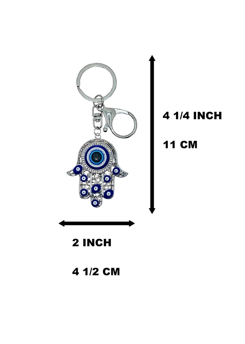 LUCKBOOSTIUM Hamsa Hand Amulet Keychain w/Crystal Rhinestones - Blue  White & Black Evil Eye Car Hanging Ornament - Rear View Mirror Accessories - Door  Wall  Bag Charms (Silver Keychain) - Image 2