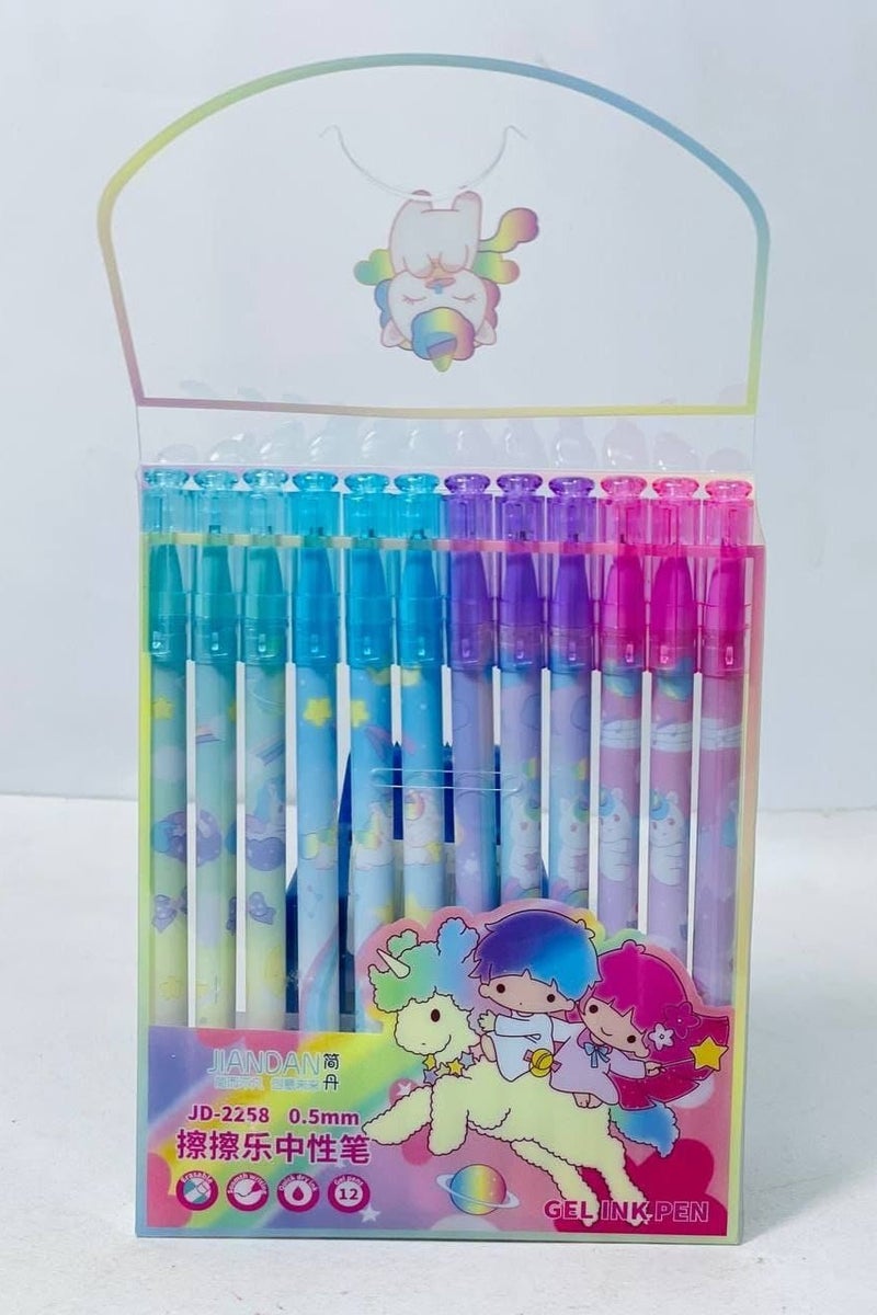 9-piece school supplies set (4 colored fluorescent pens - 12 erasable gel ink pens - eraser pen + mini office stapler and pins + laser star sticker + wooden pencil + 2 fine point pens + flying eraser + rabbit sharpener) - Image 3