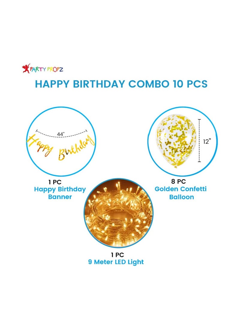 Party Propz Party Propz Gold Birthday Banner Decorations - 10 Pcs Gold Birthday Banner Backdrop | Happy Birthday Banner Gold | Confetti Balloons for Birthday Party | Birthday Decorations Set | Birthday  - Image 2