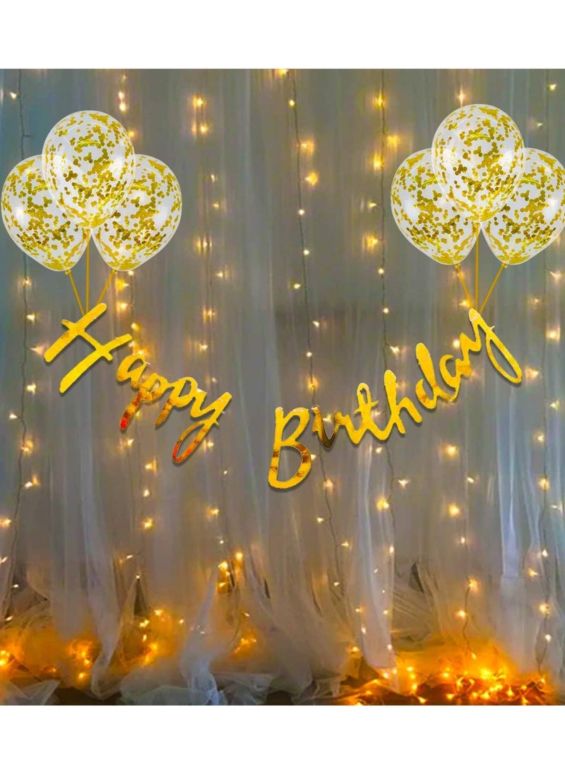 Party Propz Party Propz Gold Birthday Banner Decorations - 10 Pcs Gold Birthday Banner Backdrop | Happy Birthday Banner Gold | Confetti Balloons for Birthday Party | Birthday Decorations Set | Birthday  - Image 1