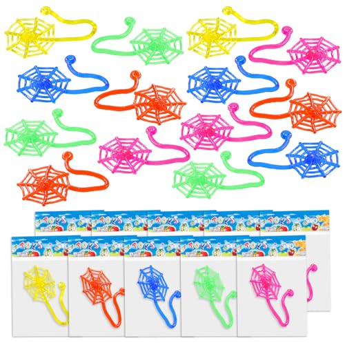 Yeetec 24 Pack Sticky Spider Web Cobweb Sticky Hands Stretchy Sensory Toys for Halloween Party Favors Birthday Party Supplies Bag Fillers Classroom Prizes Random Color - Image 1
