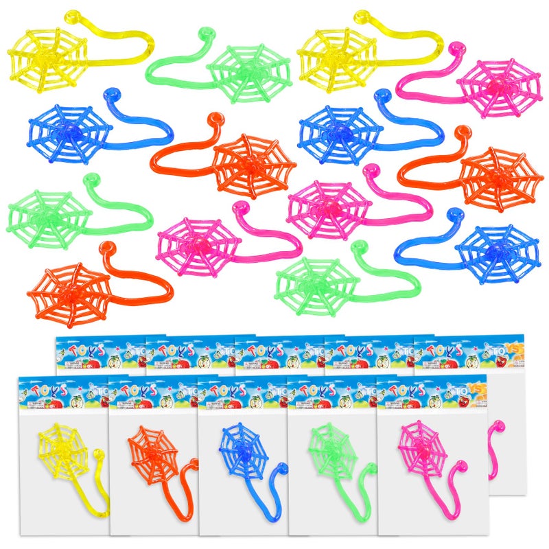 Yeetec 24 Pack Sticky Spider Web Cobweb Sticky Hands Stretchy Sensory Toys for Halloween Party Favors Birthday Party Supplies Bag Fillers Classroom Prizes Random Color - Image 3