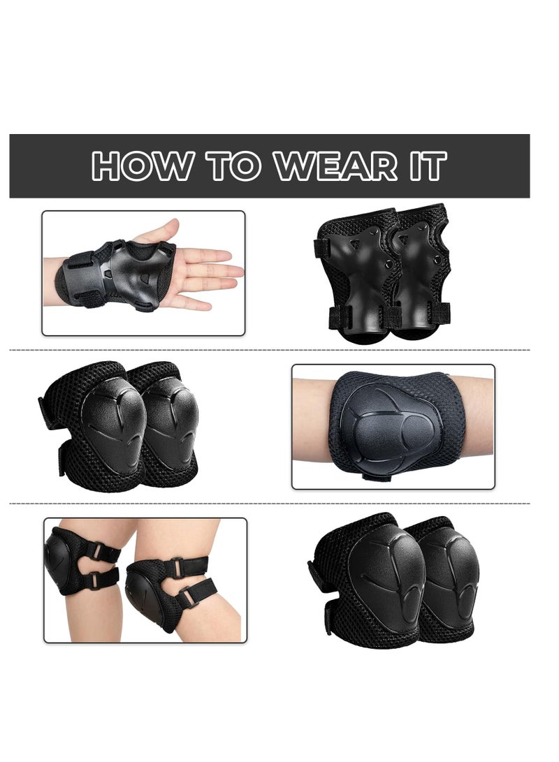 Kids Protective Gear Set: Knee Pads, Elbow Pads, and Wrist Guards for Toddlers - Ideal for Cycling, Rollerblading, and Scootering (Black) - Image 2