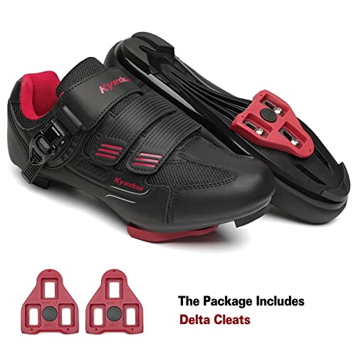 Kyedoo Unisex Cycling Shoes Compatible with Peloton Bike Shoes, Road Bike Indoor Riding Shoes with Pre-Installed Delta Cleats for Men and Women Clip in Indoor Outdoor Pedal Size 11 Black Red - Image 3