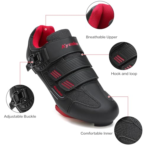 Kyedoo Unisex Cycling Shoes Compatible with Peloton Bike Shoes, Road Bike Indoor Riding Shoes with Pre-Installed Delta Cleats for Men and Women Clip in Indoor Outdoor Pedal Size 11 Black Red - Image 4