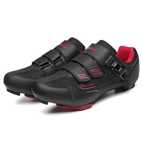 Kyedoo Unisex Cycling Shoes Compatible with Peloton Bike Shoes, Road Bike Indoor Riding Shoes with Pre-Installed Delta Cleats for Men and Women Clip in Indoor Outdoor Pedal Size 11 Black Red - Image 2