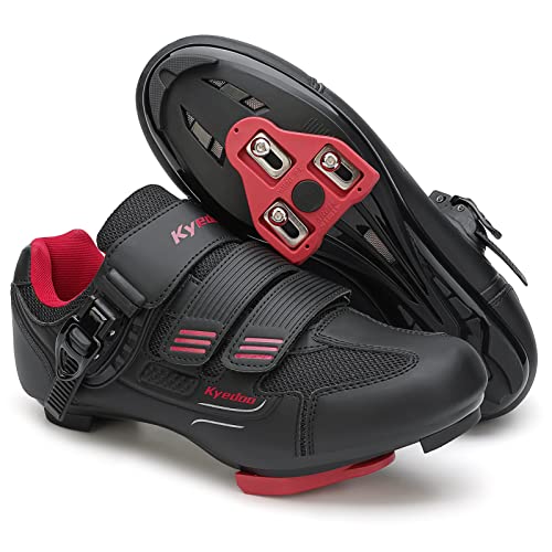 Kyedoo Unisex Cycling Shoes Compatible with Peloton Bike Shoes, Road Bike Indoor Riding Shoes with Pre-Installed Delta Cleats for Men and Women Clip in Indoor Outdoor Pedal Size 11 Black Red - Image 1