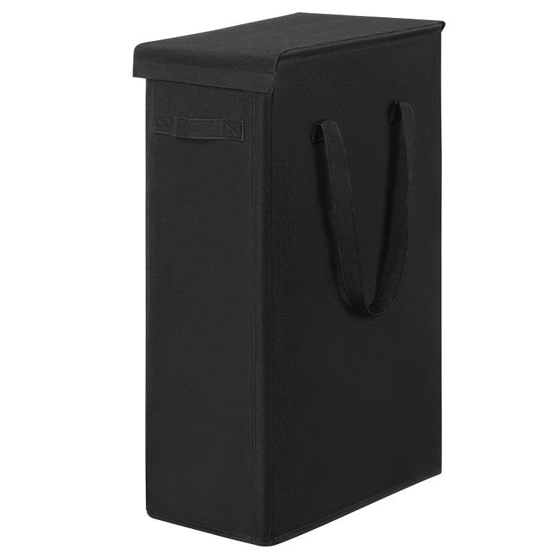 Chrislley Slim Laundry Basket with Lid 60L Tall Thin Laundry Hamper Breathable Collapsible Tall Slim Laundry Bags Big Storage Basket Bin for Clothes Washing Bedroom Black