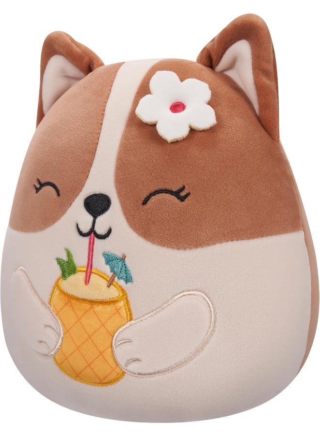 Squishmallows Squishmallows Regina The Brown and White Corgi with Pineapple Drink and Flower Plush Toy (19 cm)  - Image 2