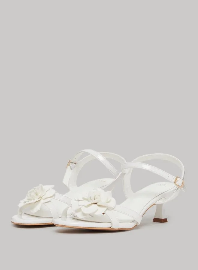 Styli White Floral Kitten Heel Sandals