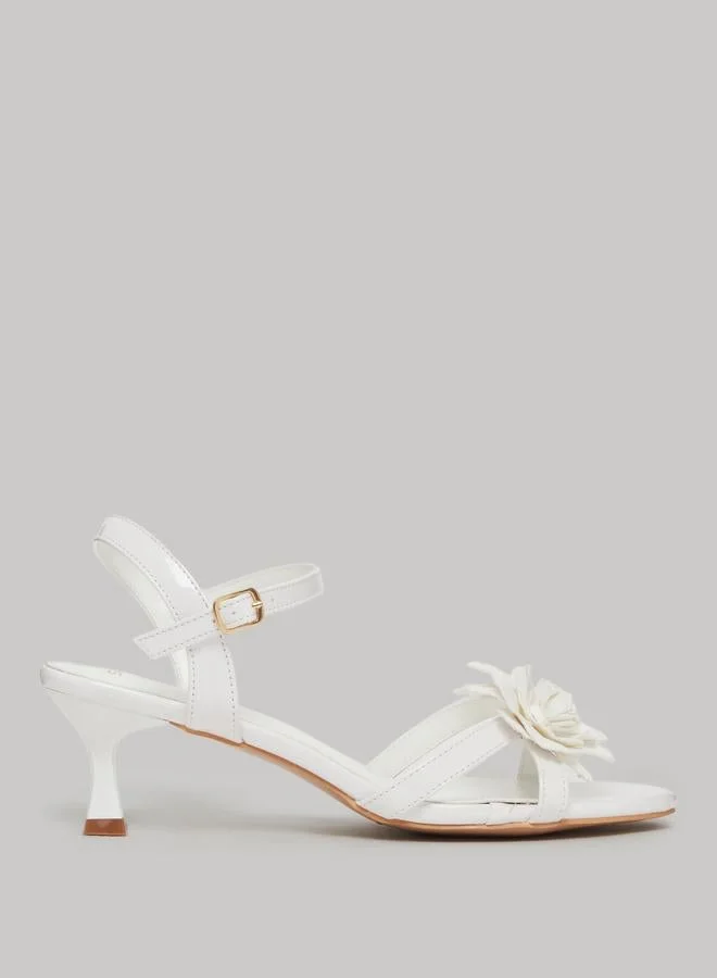 White Floral Kitten Heel Sandals