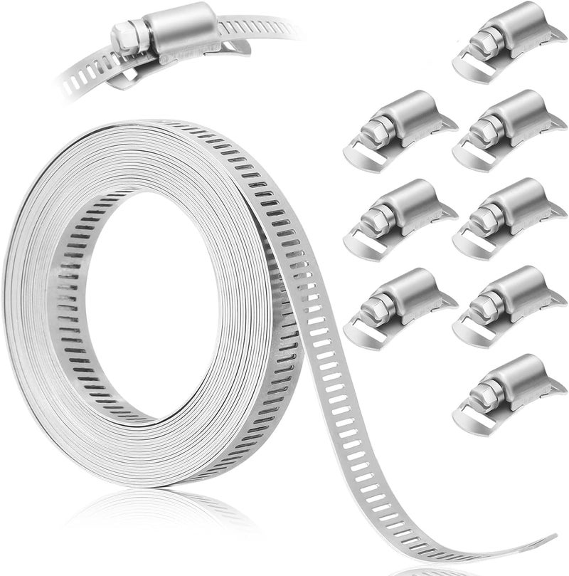 Serplex® 13.3ft Cuttable Hose Clamp Roll with 8 Bolt Attachments, 304 Stainless Stee Adjustable House Clamp Assortment Kit Worm Gear Band Hose Screw Clamps Duct Pipe Metal Clamps Strapping - Image 4