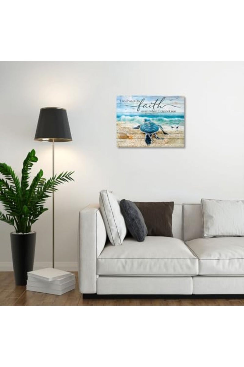 Tourrest Teal Sea Turtle Walk by Faith Canvas Print - Image 5