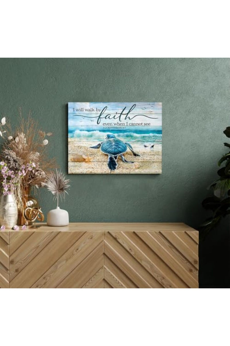 Tourrest Teal Sea Turtle Walk by Faith Canvas Print - Image 3