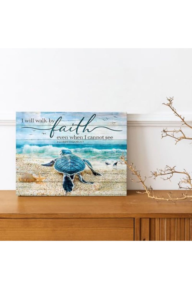 Tourrest Teal Sea Turtle Walk by Faith Canvas Print - Image 2