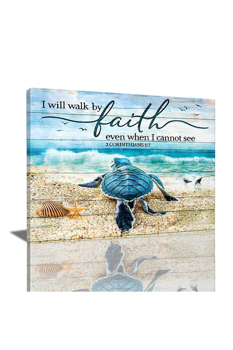 Tourrest Teal Sea Turtle Walk by Faith Canvas Print - Image 1