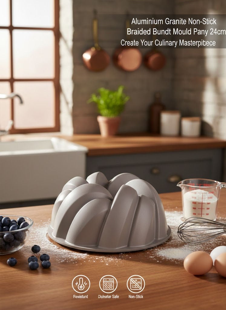 PROCILA Aluminium Granite Non-Stick Braided Bundt Mould Pan Grey 24cm - Image 1