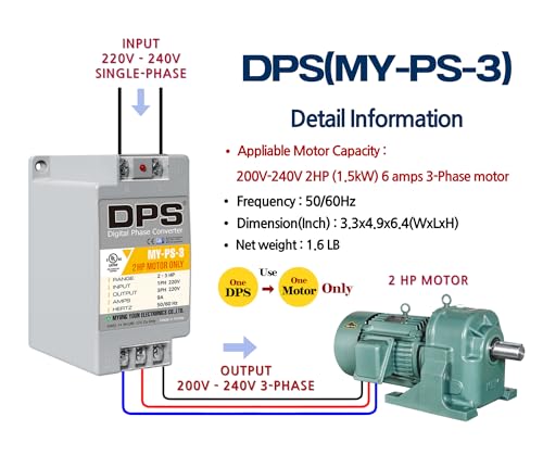 DPS Used for 2HP(1.5kW) 6A Motor, Single to 3 Phase Converter, My-PS-3, 1 DPS Must Be Used for 1 Motor Only, Input/Output 200-240V, UL Listed - Image 3