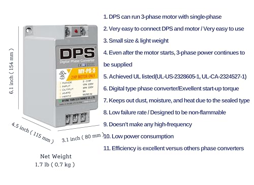 DPS Used for 2HP(1.5kW) 6A Motor, Single to 3 Phase Converter, My-PS-3, 1 DPS Must Be Used for 1 Motor Only, Input/Output 200-240V, UL Listed - Image 5